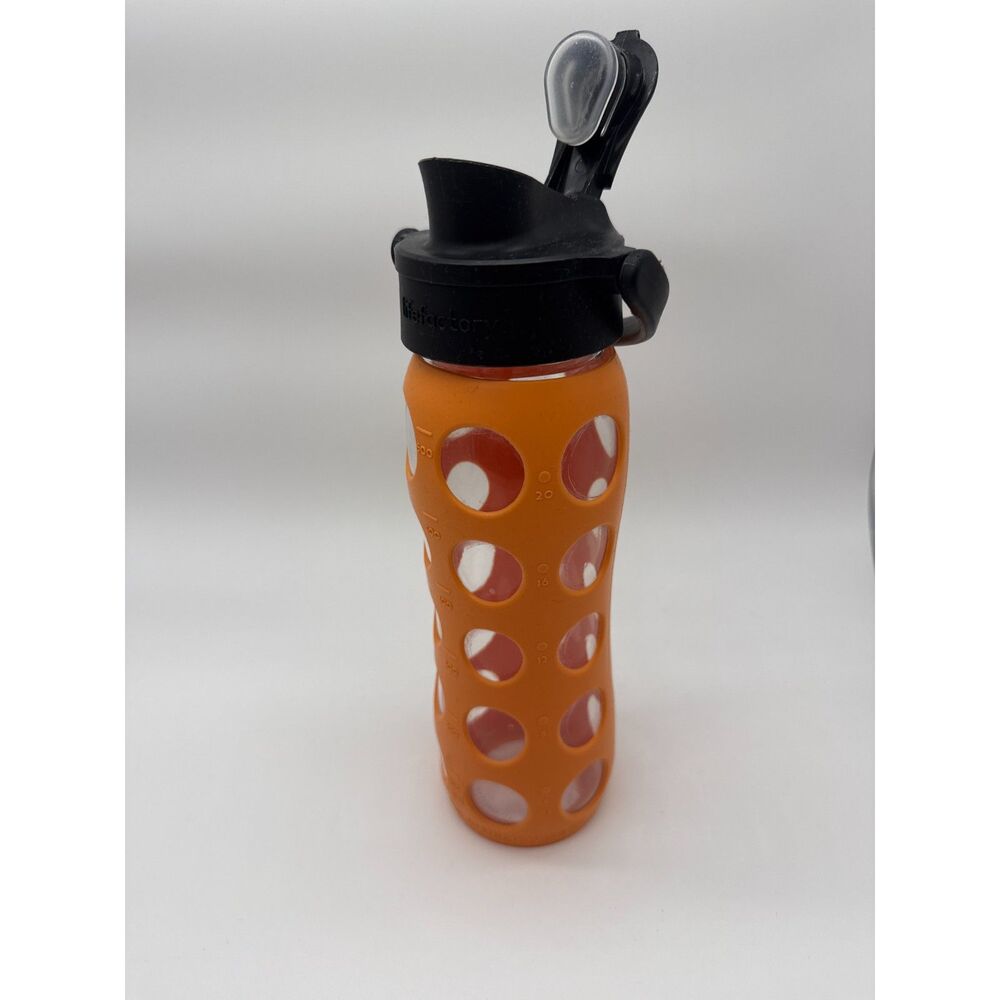 Life Factory Glass Water Bottle with Chug Silicone Sleeve Cap 24oz Orange Black - Picture 2 of 3